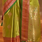 EKKTARA Saree For Women Lime Green Colour Pure Silk Chaap Border Design Handloom Weaving Saree With Unstitched Blouse