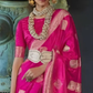 EKKTARA Saree For Women Deep Pink Colour Nylon Satin Handloom Weaving Saree With Unstitched Blouse