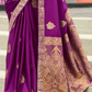 EKKTARA Saree For Women Purple Colour Pure Satin Handwoven Zari Weaving Saree With Unstitched Blouse