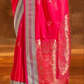 EKKTARA Saree For Women Pink Colour Pure Silk Chaap Border Design Handloom Weaving Saree With Unstitched Blouse