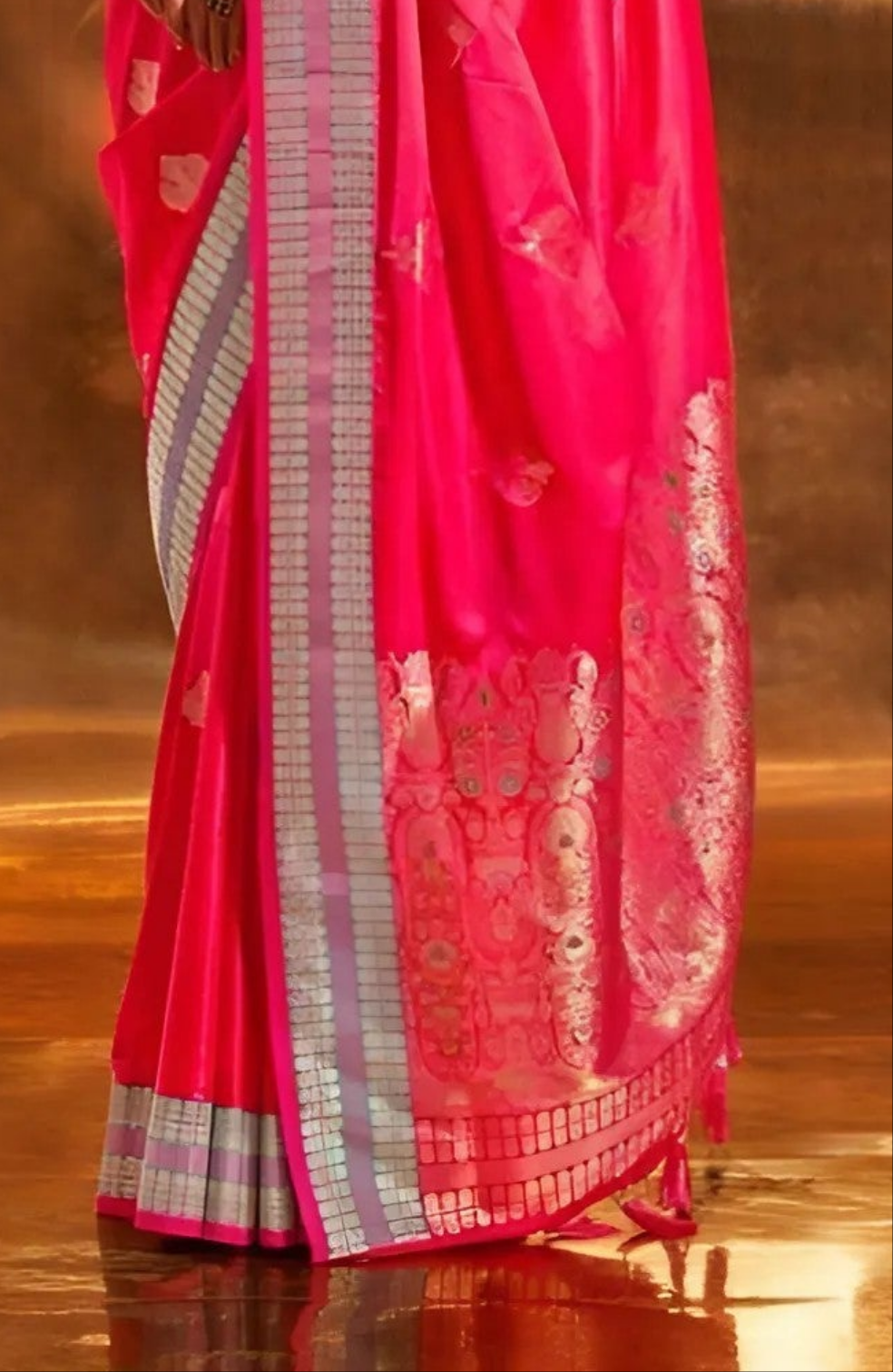 EKKTARA Saree For Women Pink Colour Pure Silk Chaap Border Design Handloom Weaving Saree With Unstitched Blouse