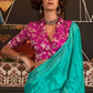 EKKTARA Saree For Women Turquoise Colour Party Wear Designer Handloom Weaving Saree With Unstitched Blouse