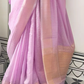 EKKTARA Saree For Women Lavender Colour Moss Chiffon Handloom Weaving Saree With Unstitched Blouse