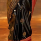 EKKTARA Saree For Women Black Colour Pure Silk Chaap Border Design Handloom Weaving Saree With Unstitched Blouse