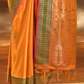 EKKTARA Saree For Women Amber Yellow Colour Pure Silk Chaap Border Design Handloom Weaving Saree With Unstitched Blouse