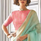 EKKTARA Saree For Women Turquoise Colour Moss Chiffon Handloom Weaving Saree With Unstitched Blouse