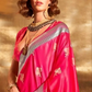 EKKTARA Saree For Women Pink Colour Pure Silk Chaap Border Design Handloom Weaving Saree With Unstitched Blouse