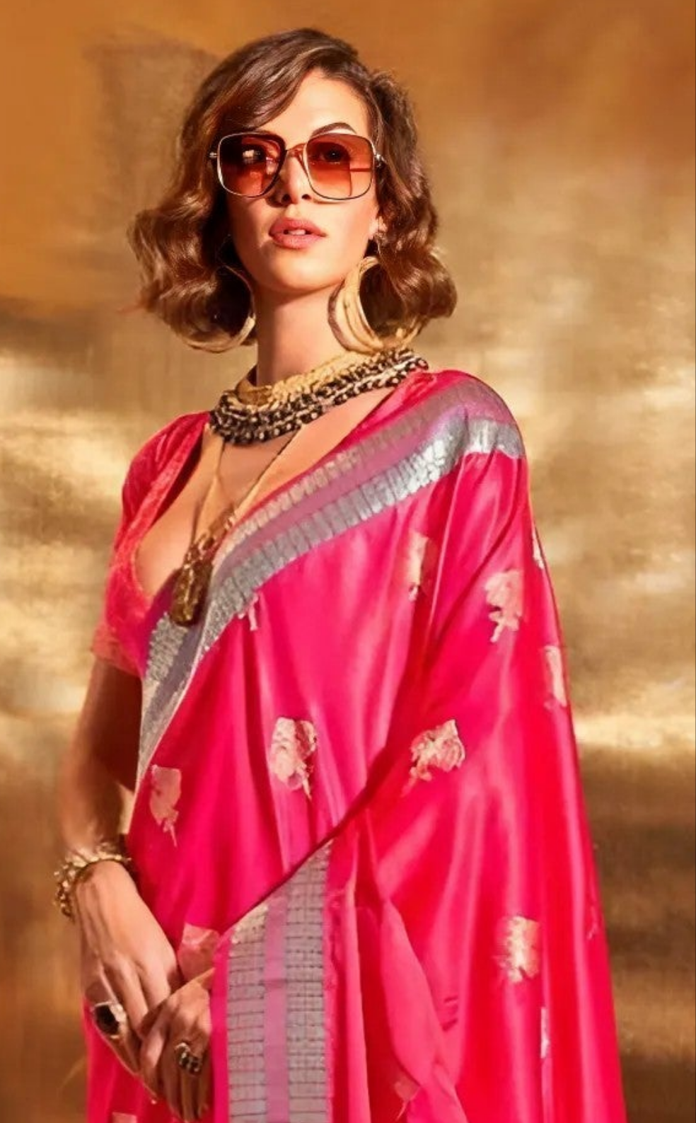 EKKTARA Saree For Women Pink Colour Pure Silk Chaap Border Design Handloom Weaving Saree With Unstitched Blouse