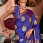 EKKTARA Saree For Women Blue Colour Pure Satin Handloom Weaving Saree With Unstitched Blouse