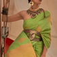 EKKTARA Saree For Women Parrot Green Colour Satin Two Tone Handloom Weaving Saree With Unstitched Blouse