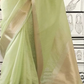 EKKTARA Saree For Women Tea Green Colour Moss Chiffon Handloom Weaving Saree With Unstitched Blouse