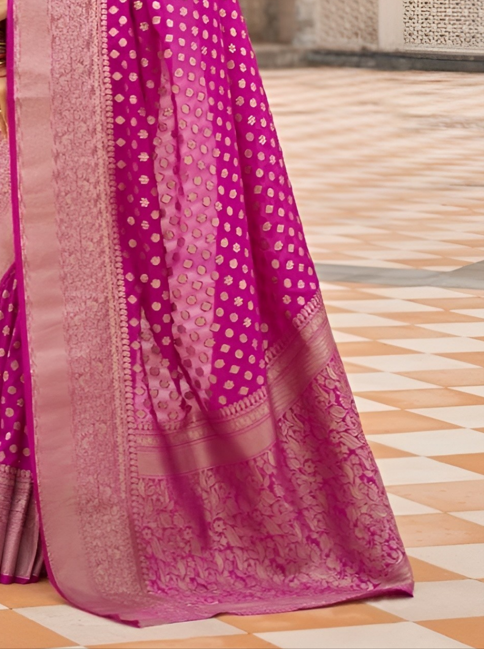 EKKTARA Saree For Women Pink Colour Khadi Handloom Weaving Silk Saree With Unstitched Blouse