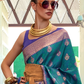 EKKTARA Saree For Women Turquoise Colour Silk Handloom Weaving Designer Saree With Unstitched Blouse