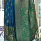 EKKTARA Saree For Women Blue Colour Silk Handloom Weaving Designer Saree With Unstitched Blouse