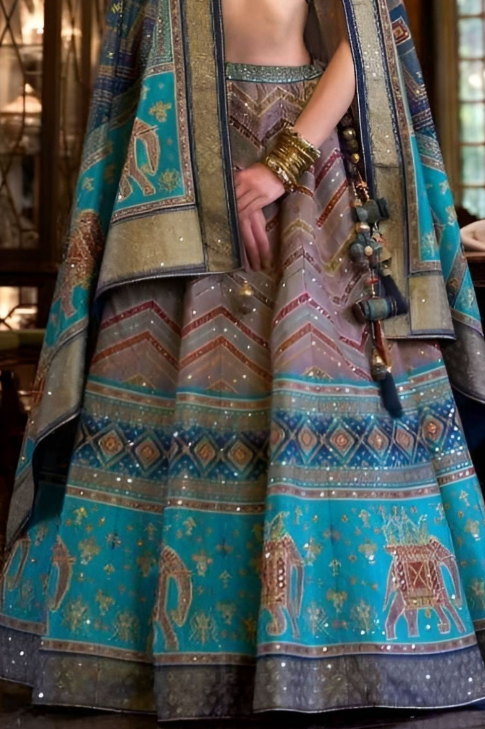 EKKTARA Stitched Designer Turquoise And Blue Shade Lehenga Choli Set