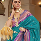 EKKTARA Saree For Women Turquoise Colour Peshwai Paithani Silk Saree With Unstitched Blouse