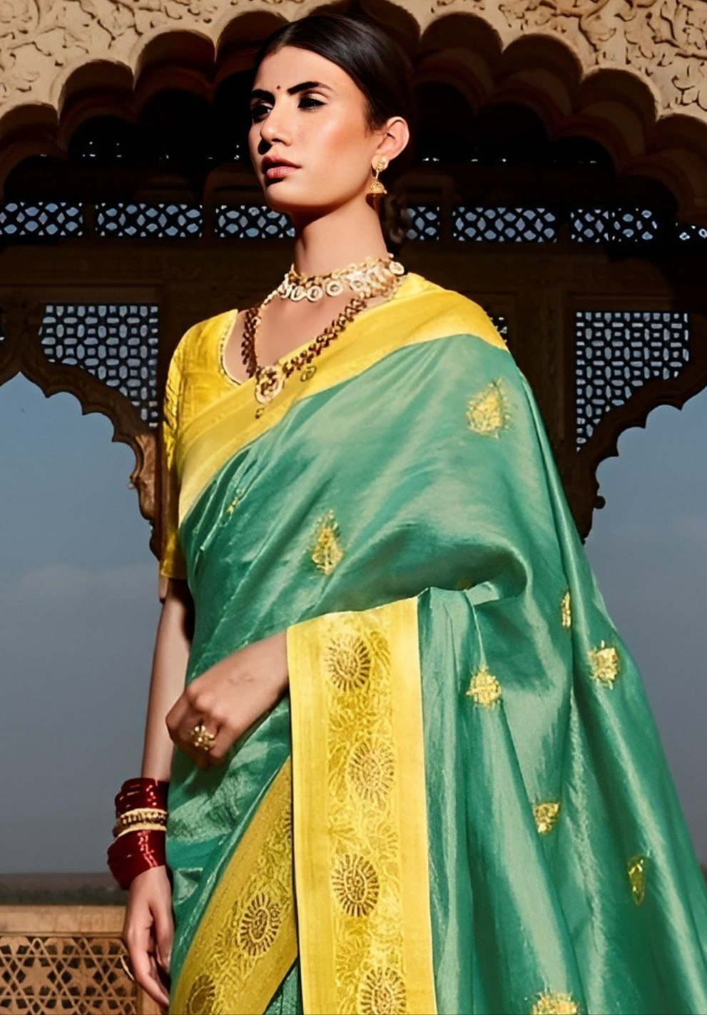 EKKTARA Saree For Women Mint Green Colour Designer Paithani Saree With Unstitched Designer Blouse