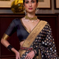 EKKTARA Saree For Women Black Colour Khadi Copper Zari Weaving Silk Saree With Unstitched Blouse