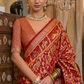 EKKTARA Saree For Women Red Colour Patola Weaving Saree With Unstitched Blouse