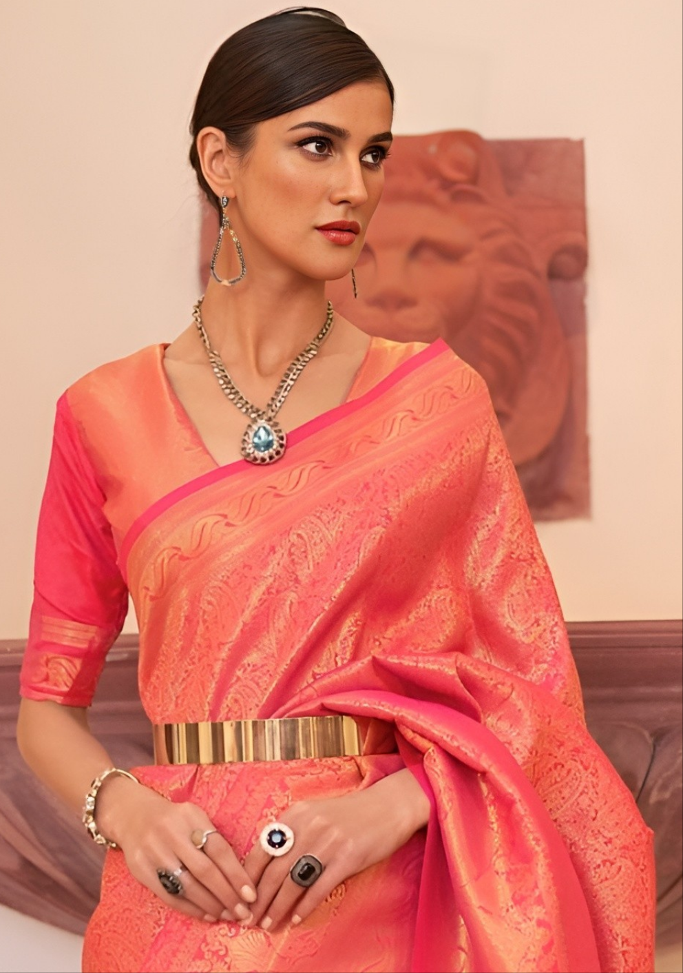 EKKTARA Saree For Women Orange Colour Designer Handloom Weaving Silk Saree With Unstitched Blouse