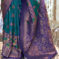 EKKTARA Saree For Women Turquoise Colour Silk Handloom Weaving Designer Saree With Unstitched Blouse