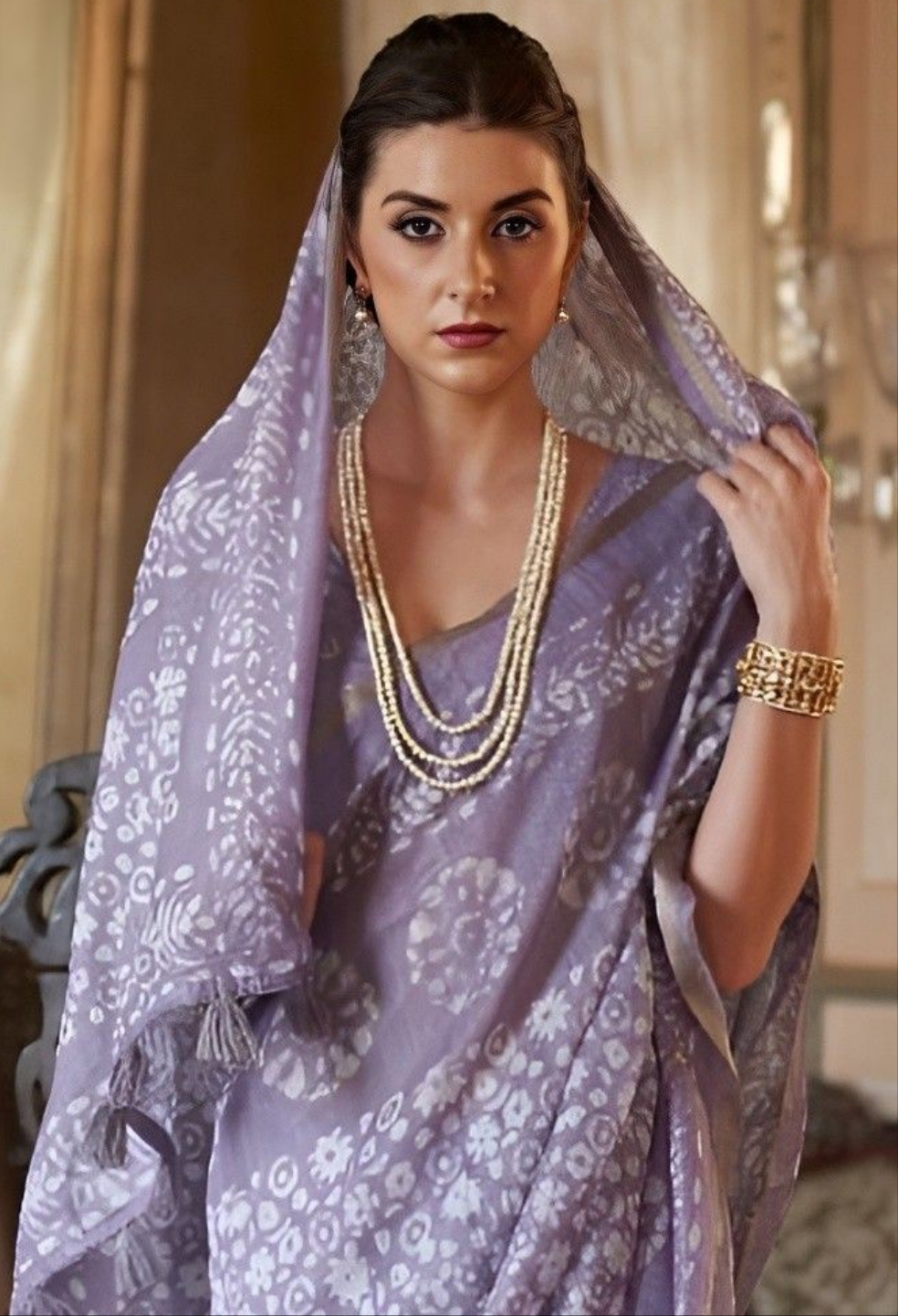 EKKTARA Saree For Women Light Purple Colour Soft Linen Cotton Saree With Unstitched Blouse