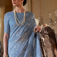 EKKTARA Saree For Women Sky Blue Colour Soft Linen Cotton Saree With Unstitched Blouse