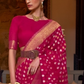 EKKTARA Saree For Women Pink Colour Khadi Copper Zari Weaving Silk Saree With Unstitched Blouse