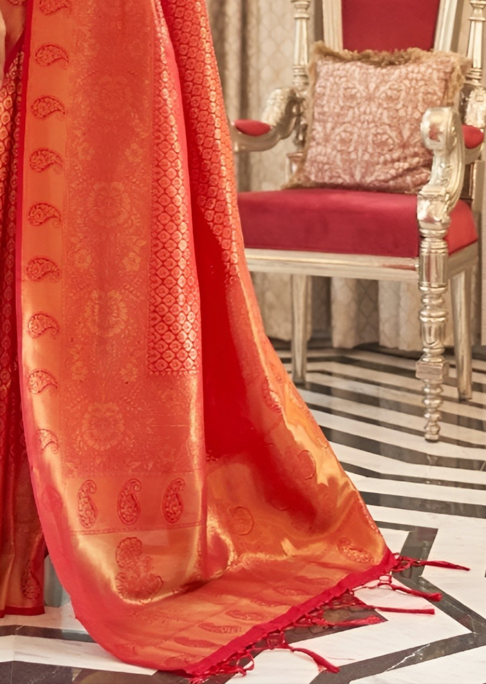 EKKTARA Saree For Women Red Colour Silk Saree With Unstitched Blouse
