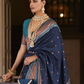 EKKTARA Saree For Women Navy Blue Colour Peshwai Paithani Silk Saree With Unstitched Blouse