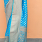 EKKTARA Saree For Women Azure Blue Colour Khadi Handloom Weaving Silk Saree With Unstitched Blouse