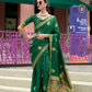 EKKTARA Saree For Women Green Colour Pure Satin Handwoven Zari Weaving Saree With Unstitched Blouse