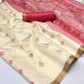EKKTARA Saree For Women Cream Colour Handloom Weaving Silk Saree With Unstitched Blouse