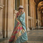 EKKTARA Saree For Women Turquoise Colour Silk Handloom Weaving Saree With Unstitched Blouse