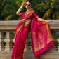 EKKTARA Saree For Women Pink Colour Soft Silk Handloom Weaving Saree With Unstitched Blouse