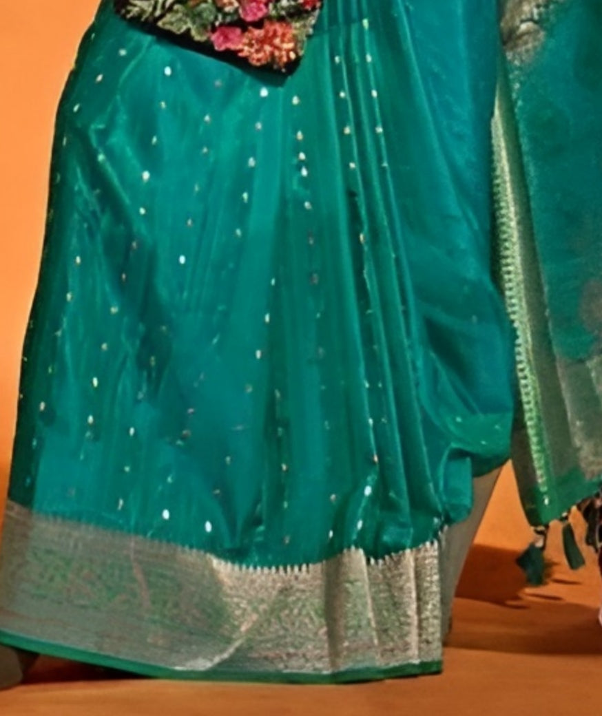 EKKTARA Saree For Women Rama Green Colour Handloom Weaving Silk Saree With Unstitched Blouse