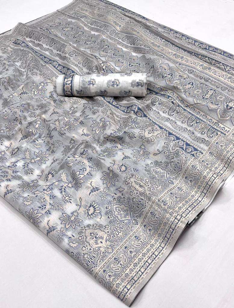 EKKTARA Saree For Women Snow Silver Colour Kashmiri Handloom Weaving Saree With Unstitched Blouse