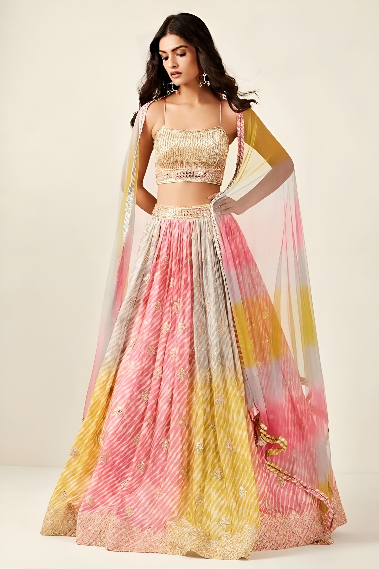 EKKTARA Stitched Exclusive Designer Multicolour Colour Lehenga Choli Set