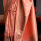 EKKTARA Saree For Women Peach Colour Handloom Weaving Silk Saree With Unstitched Blouse
