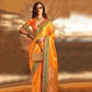 EKKTARA Saree For Women Amber Yellow Colour Pure Silk Chaap Border Design Handloom Weaving Saree With Unstitched Blouse