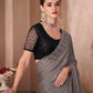 EKKTARA Saree For Women Grey Colour Designer Party Wear Saree With Unstitched Blouse