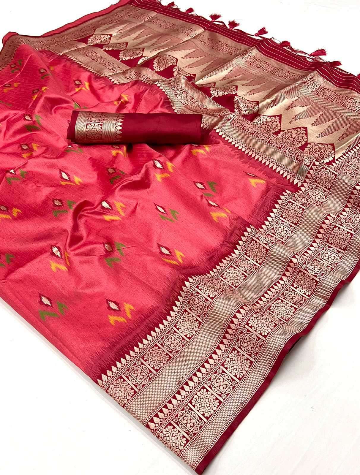 EKKTARA Saree For Women Pink Colour Silk Handloom Weaving Saree With Unstitched Blouse