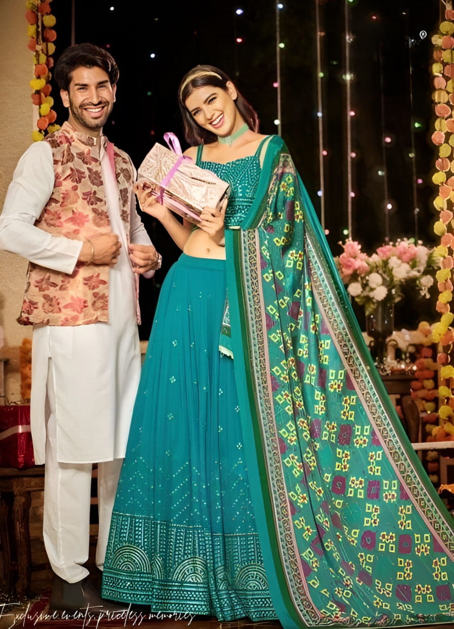 EKKTARA Semi Stitched Designer Turquoise Colour Sequins Work Lehenga Choli Set