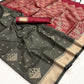 EKKTARA Saree For Women Dark Grey Colour Soft Silk Handloom Weaving Saree With Unstitched Blouse