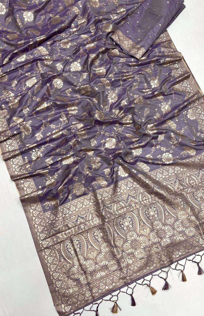 EKKTARA Saree For Women Light Purple Colour Silk Handloom Weaving Saree With Unstitched Blouse