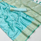 EKKTARA Saree For Women Turquoise Colour Silk Handloom Weaving Saree With Unstitched Blouse