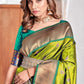 EKKTARA Saree For Women Lemon Green Colour Soft Peshwai Paithani Silk Handloom Weaving Saree With Unstitched Blouse