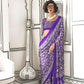 EKKTARA Saree For Women Purple Printed Colour Satin Modern Crepe Saree With Unstitched Blouse