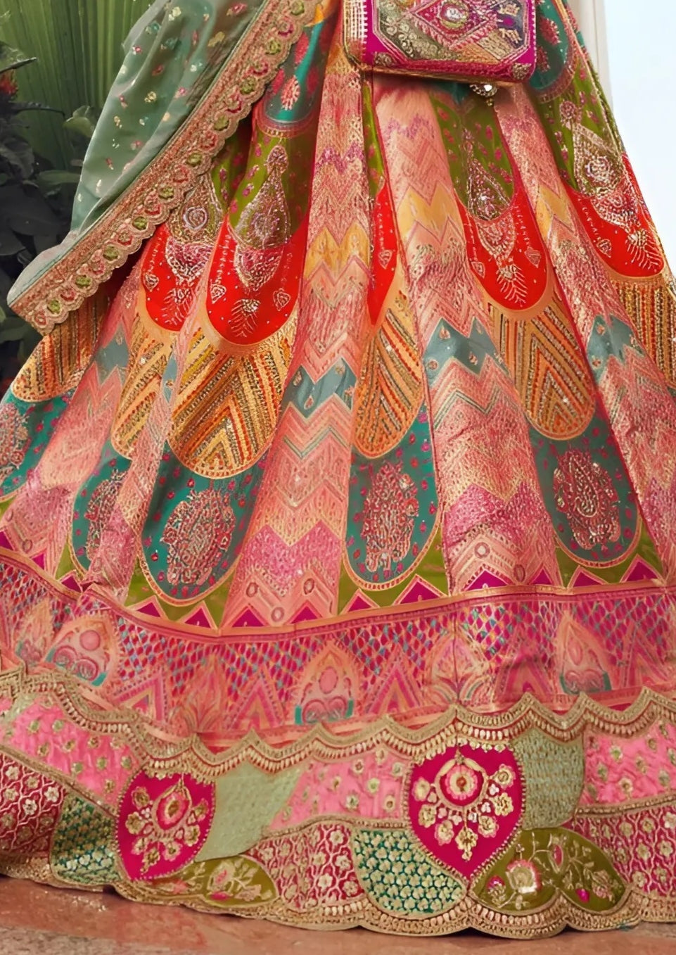 EKKTARA Semi Stitched Designer Pink Multicolour Colour Lehenga Choli Set