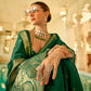 EKKTARA Saree For Women Green Colour Pure Satin Handwoven Saree With Zari Weaving And Unstitched Blouse